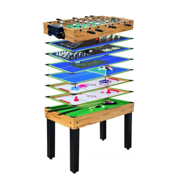 Stół do gier 12w1 dla dzieci i dorosłych + Płyta MDF 105x57x71cm + Piłkarzyki Cymbergaj Bilard Tenis stołowy Szachy Kręgle